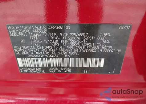 2007 Toyota Rav4 Limited z USA, uszkodzony, nr VIN JTMZD31V076044367